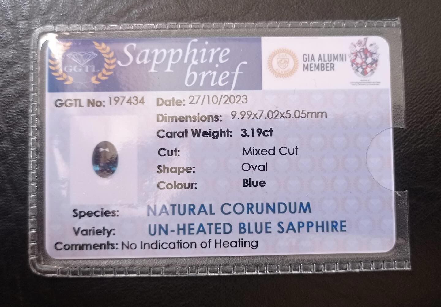 Blue Sapphir 3.19 ct No Heat