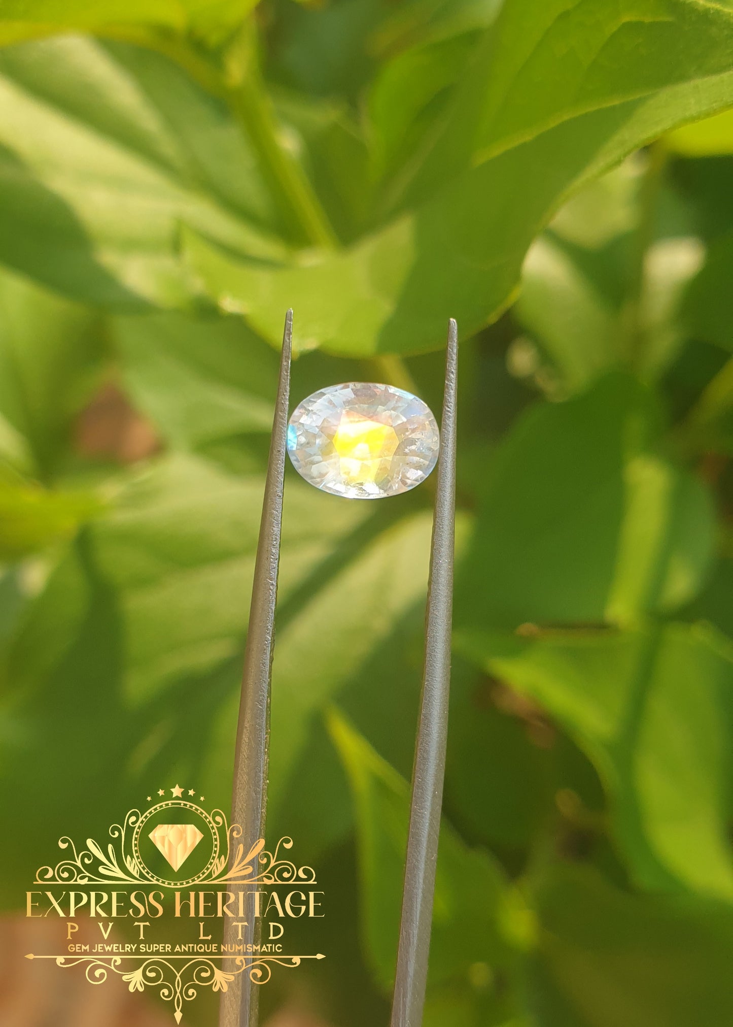 Rear Rainbow Moonstone Blue Yellow pink evan Rainbow 1.325 ct
