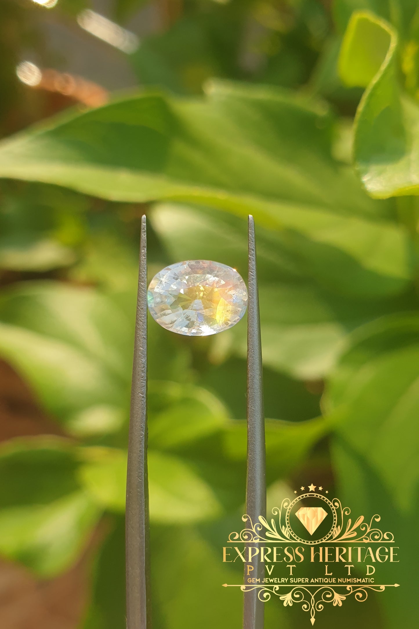 Rear Rainbow Moonstone Blue Yellow pink evan Rainbow 1.325 ct
