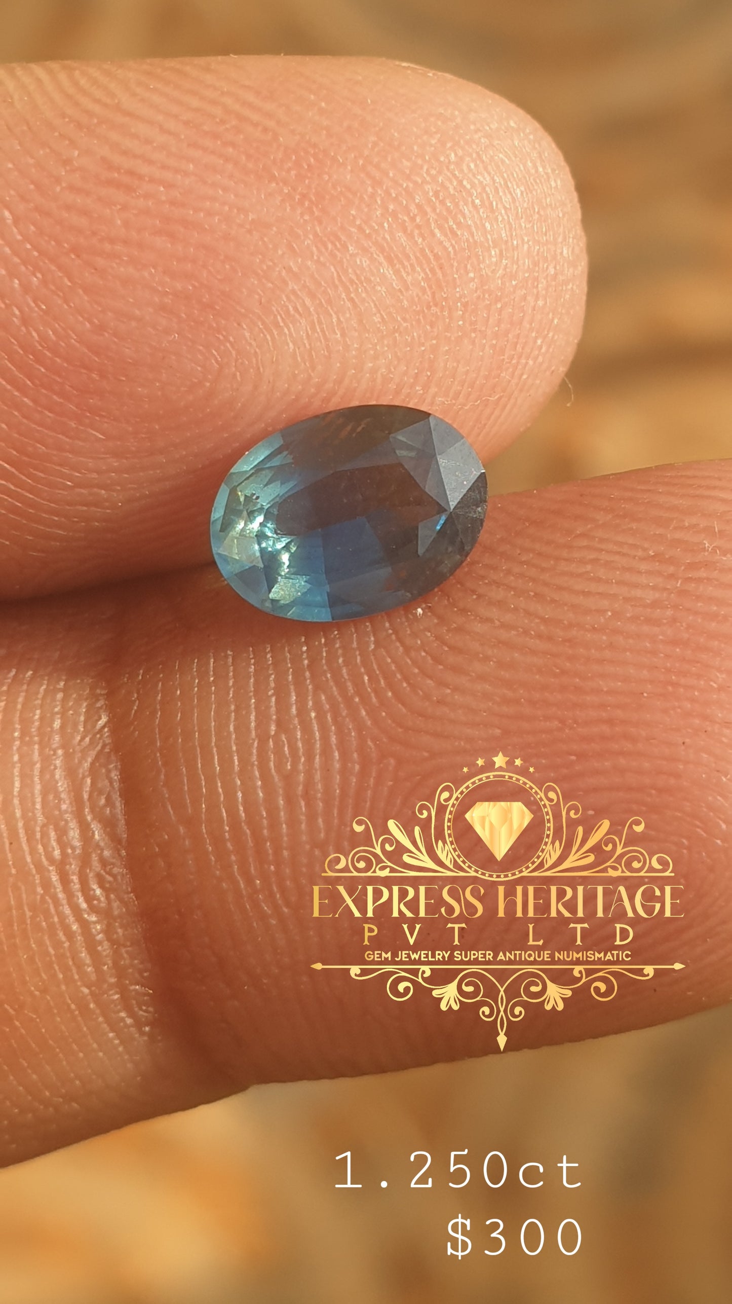 Tel Sapphir 1.250ct Unique Blue Green Sapphir